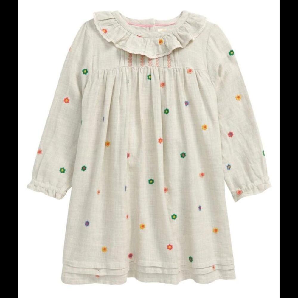 Mini Boden Cream Dress with Multicolor Floral Embroidery